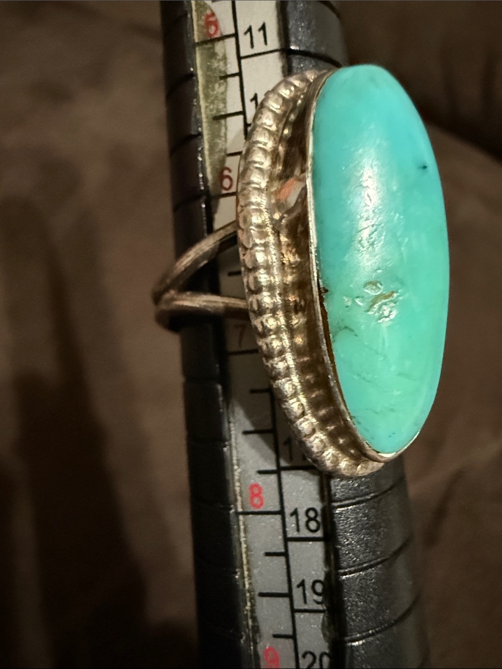 Native sterling Silver Turquoise Oval Ring - Teal Blue Size 6.5 !artist signed!